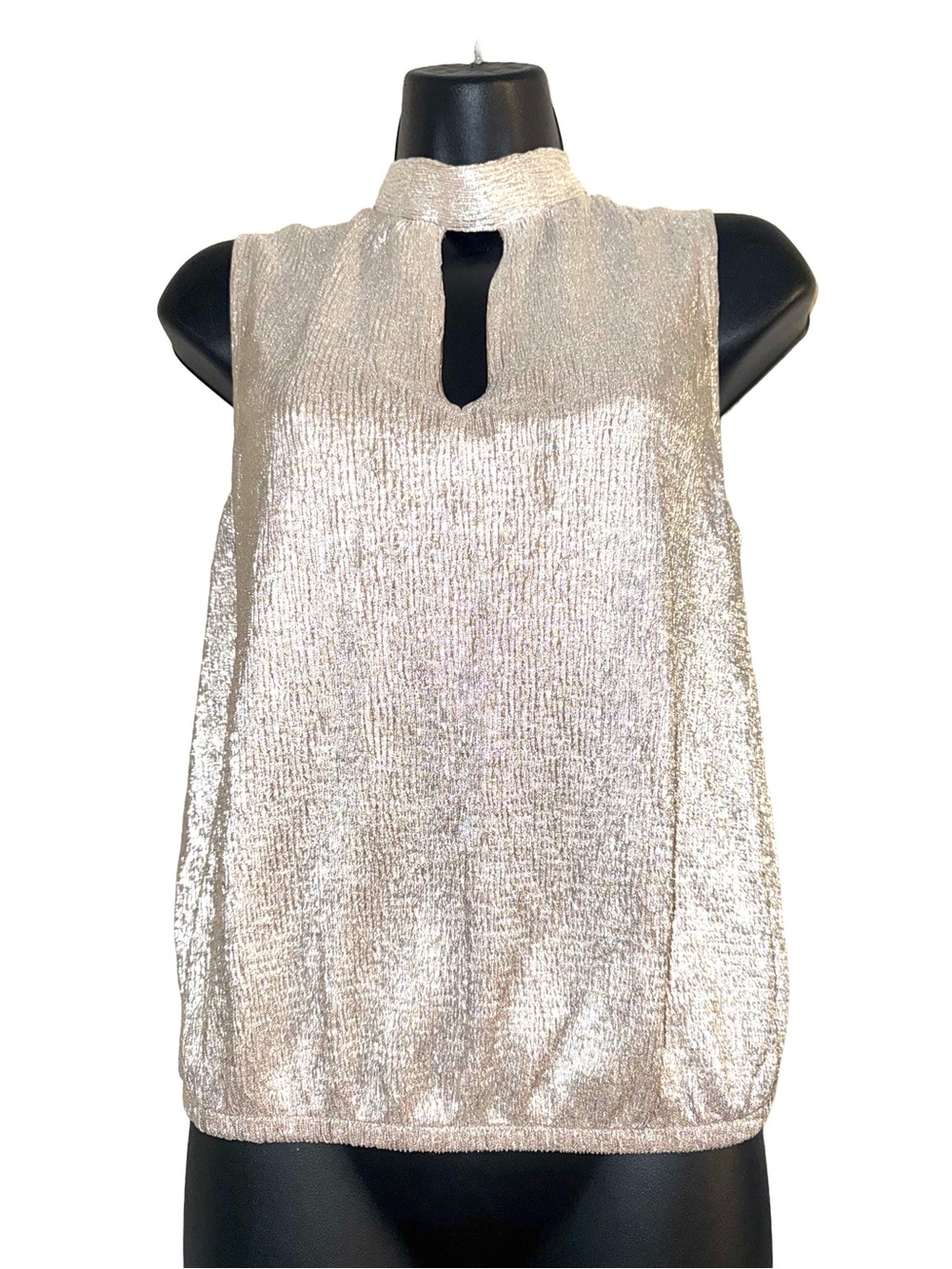 Express Shimmer Mock Neck Sleeveless Top - Silver